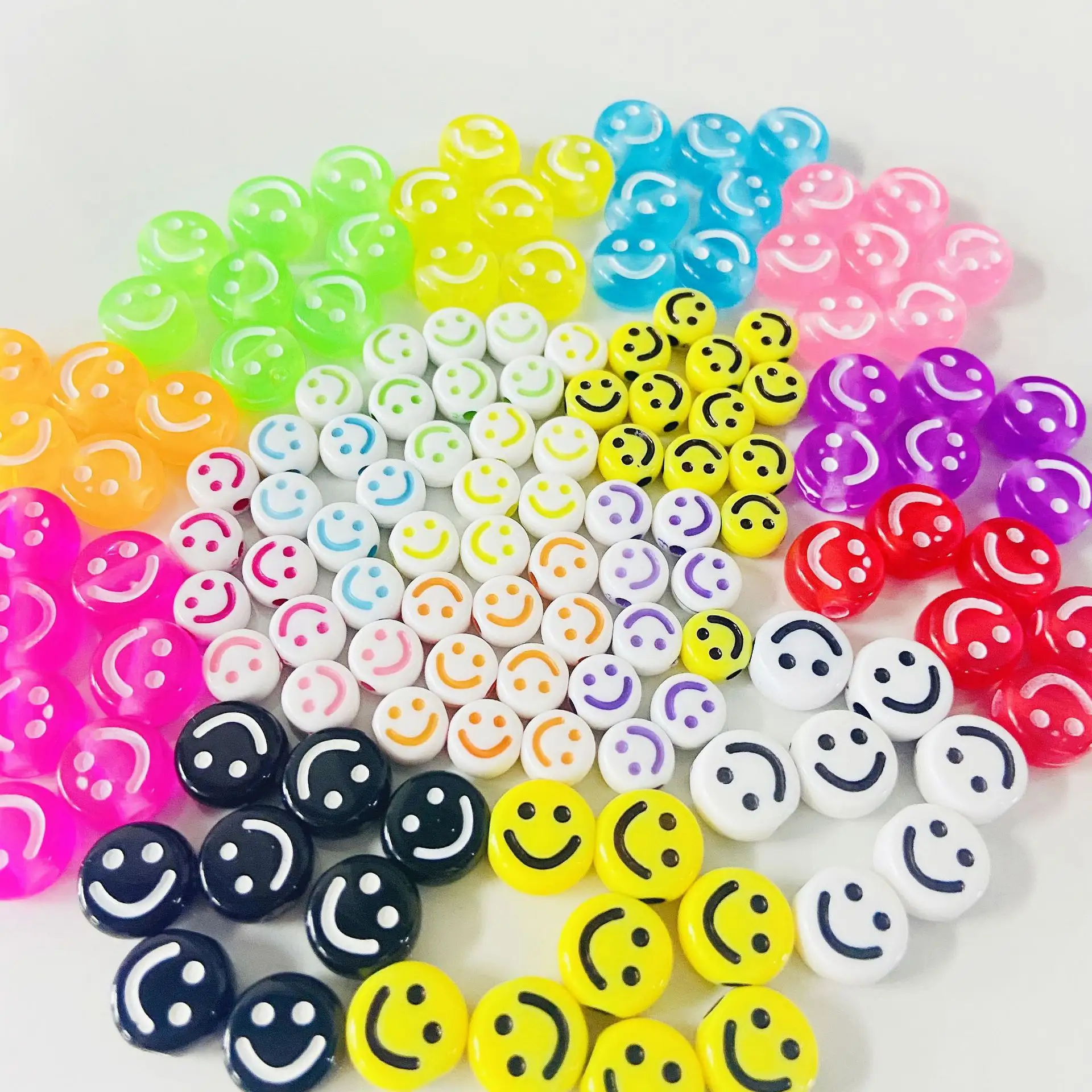 Cuentas de plástico acrílico para hacer joyas, brazaletes, collares, cuentas de cara feliz de plástico acrílico, cuentas de sonrisa, 4x7, 6x10mm, venta al por mayor