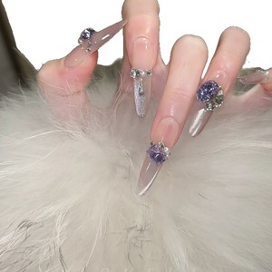 Faux ongles portables faits main, style sexy haut <span class=keywords><strong>de</strong></span> gamme pour le Nouvel An, avec chaîne française et strass scintillants, pour une <span class=keywords><strong>manucure</strong></span> élégante et riche. - Product Image 5
