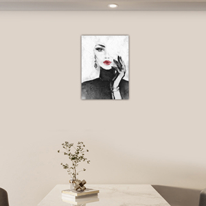 Elegante Mujer con Labios Rojos Atrevidos y Accesorios Dramáticos, Impresión Digital en Lienzo sobre Óleo, <span class=keywords><strong>Arte</strong></span> de Pared de 40x50cm para Decoración - Product Image 6