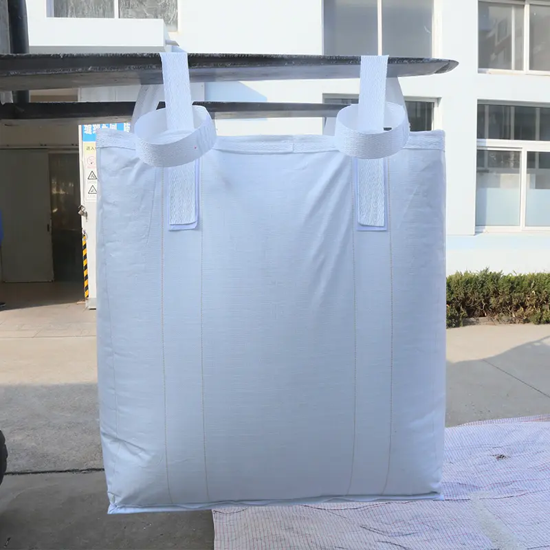 PP dokuma kare Fibc toplu çanta ile jant bant 1.5 Ton Jumbo çanta 1000kg süper çuval inşaat için 1.5 Ton çanta