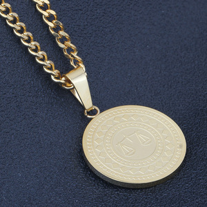 Libra Zodiac Pendant <b>Necklace</b> 25mm 18K Gold Plated Stainless Steel Round Geometric Design For Women Gift Daily Wear - Product Image 2