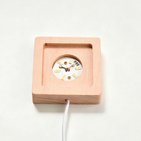 Lampada Notturna Luminosa in Legno Massello, Supporto LED con Scanalatura Interna Quadrata, Base in Legno per Esposizione di Ornamenti in Cristallo