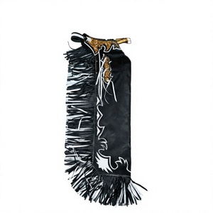 Pantalones de equitación unisex Ranchos Range Western Rodeo personalizados, negros con bordado dorado y flecos, de cintura alta y longitud completa, tejido de 500g - Product Image 1