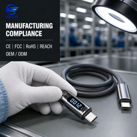 Kabel USB C ke C LUNG KAY 240W 5A dengan Layar Digital untuk Laptop, Ponsel, Tablet, Custom OEM ODM Pabrik