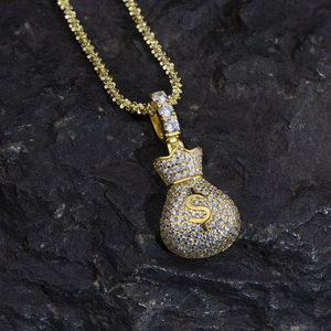 Collier pendentif sac à monnaie en argent plaqué or 925 avec diamants taille brillant rond, style hip-hop, pour usage quotidien - MSN-870 - Product Image 3