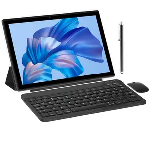 EXW Tablet Android 13 10.1 inci, casing kulit dengan penyimpanan 12GB 128GB 2.0GHz Keyboard CPU Mouse pasif