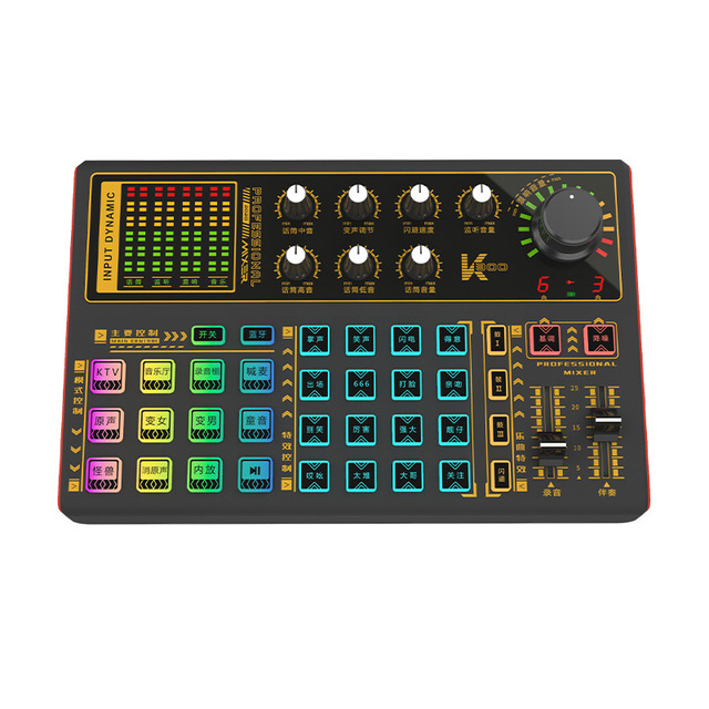 New LED Light Voice Changer Sound Card Mixer Board for Live Streaming Audio Mixer Music Recording Karaoke Singing