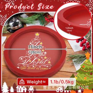 <b>Christmas</b> Decorative Tray Round Red With Snowman And <b>Tree</b> Design For Holiday <b>Table</b> Setting - Product Image 3