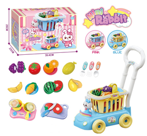Jinying Carrito de Compras de Juguete con Diseño de Conejo de Dibujos Animados, Set de Comida de Juguete para Cortar Frutas y Verduras, Juguete Educativo de Cocina de Simulación para Niños - Product Image 3