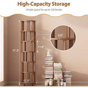 Bibliothèque rotative à 6 niveaux en bois massif, finition en bois d'hévé<span class=keywords><strong>a</strong></span>, roulettes pivotantes à 360°, bibliothèque <span class=keywords><strong>tour</strong></span> pour salon, meubles de style mid-century - Product Image 2