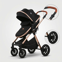 Poussette bébé à poignée réversible et position haute, roues en caoutchouc anti-crevaison, absorption des chocs, grand landau souple, cadre en aluminium