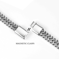 Bracelet Double Chaîne Franco et Chaîne Épi Argent Noir Tendance, Fermoir Magnétique Carré, Bracelet Montre