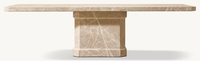 Table à manger rectangulaire en marbre travertin, bords biseautés, veinage naturel, artisanat méticuleux, design unique, mobilier de salle à manger