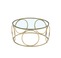 Table basse de salon moderne et minimaliste avec plateau en verre et pieds en acier inoxydable doré, élégante et durable