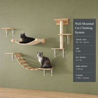 Système d'escalade mural pour chat en bois massif avec étagères en corde de sisal, hamac et griffoir, mobilier mural pour chat d'intérieur