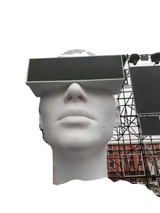 Sculpture de visage en résine moderne cyberpunk en fibre de verre avec éclairage LED, art lumineux pour boîte de nuit - Product Image 1