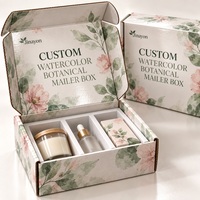 Boîte d'expédition personnalisée en carton imprimé brillant pour coffrets cadeaux e-commerce, motif botanique aquarelle
