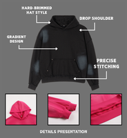 Sweat à capuche unisexe 400 GSM 100% fibre de bambou noir effet vieilli déchiré ourlet brut logo brodé personnalisé demi-zip streetwear ODM