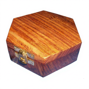 Boîte à épices élégante en bois hexagonal brun poli, multifonctionnelle, 7 compartiments, idéale pour le rangement de la cuisine, utilisation sur la table à manger, Rana - Product Image 1