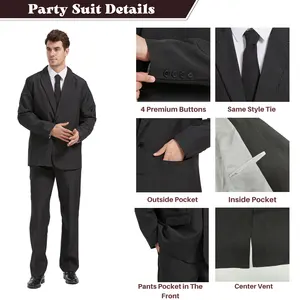 Men's Solid Color Polyester Business Suit 2-Piece Jacket and Pants Wedding Suits for Adults for Halloween