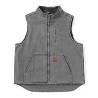 Gilet de travail pour homme en coton 100% doublé sherpa, effet toile vintage délavée, sans manches, polaire, pour la chasse et le travail tactique, hiver