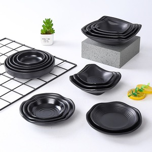 <b>Black</b> Irregular Melamine <b>Plates</b> Set For Snacks Cold Dishes Party Hotel Use - Product Image 2