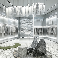Vitrines de boutique modernes sur mesure, en acier inoxydable, pour l'aménagement intérieur de magasins de vêtements.