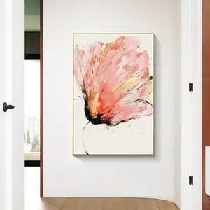 Dekorasi Rumah Lukisan Minyak Kanvas Seni Bunga Merah Muda Abstrak Penuh Warna Gambar Dinding Ukuran Besar Tanpa Bingkai