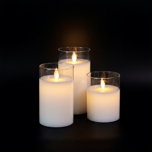 Ensemble de 3 <span class=keywords><strong>bougies</strong></span> <span class=keywords><strong>LED</strong></span> sans flamme <span class=keywords><strong>en</strong></span> verre <span class=keywords><strong>avec</strong></span> <span class=keywords><strong>télécommande</strong></span>, <span class=keywords><strong>bougies</strong></span> pilier scintillantes à piles pour mariage, décoration de la maison - Product Image 2