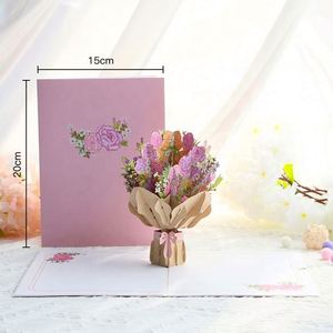 การ์ดอวยพรรูปช่อดอกคาร์เนชั่นสีชมพูแบบ 3 มิติ ตัดด้วยเลเซอร์จากกระดาษ - Product Image 2