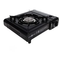 Réchaud portable manuel à gaz butane pour la randonnée, le camping et la cuisine, léger et simple, avec boîte de couleur incluse.