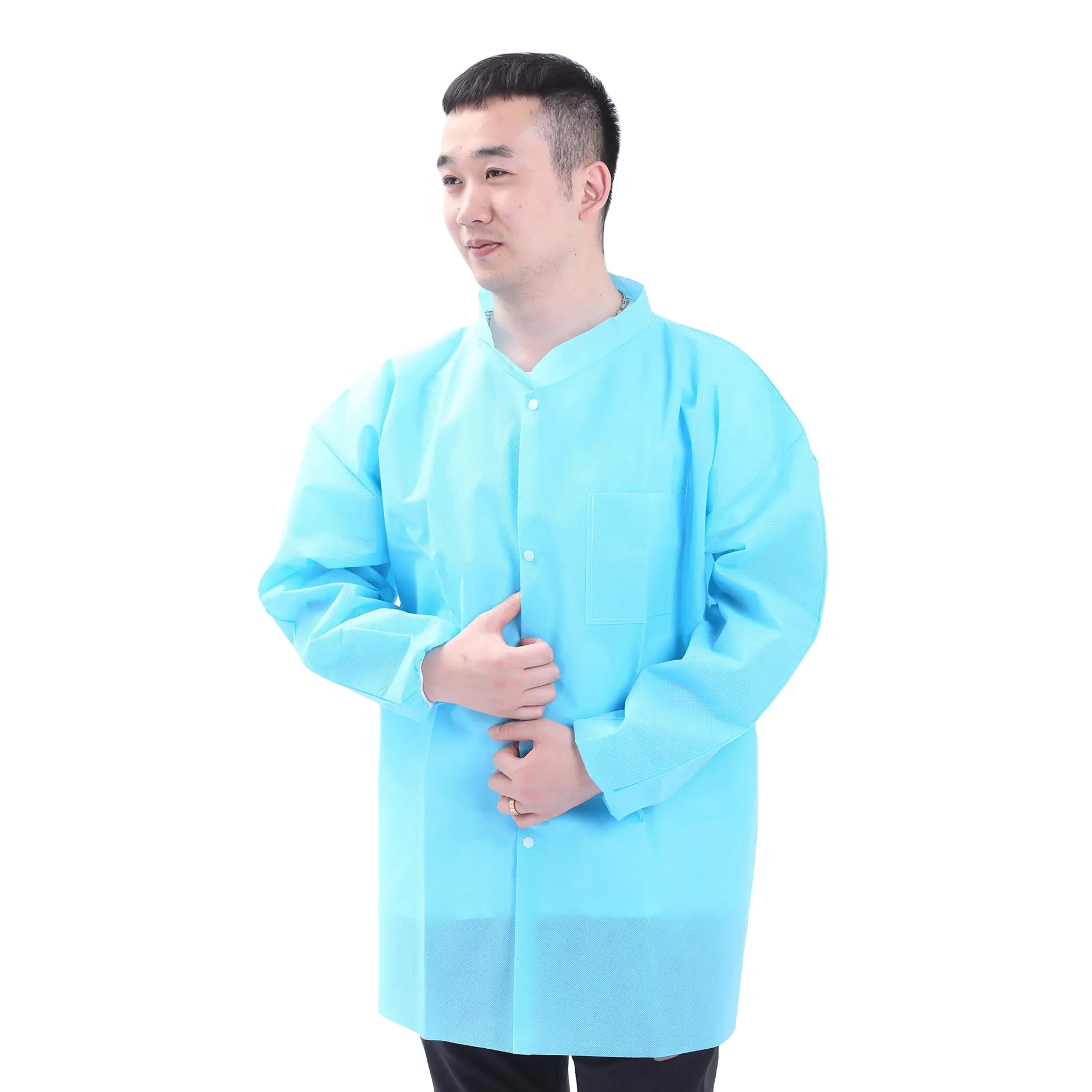 Breathable Non-Woven Disposable PP/SMS Material Lab Coat Gowns Elastic Cuff Anti-Static Anti-Bacteria