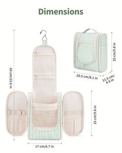 Trousse de Toilette Suspendue à Rayures Vertes pour Femme, Sac de Voyage pour Articles de Toilette, Trousse de Maquillage, Organisateur de Cosmétiques, Sacs à Maquillage - Product Image 4