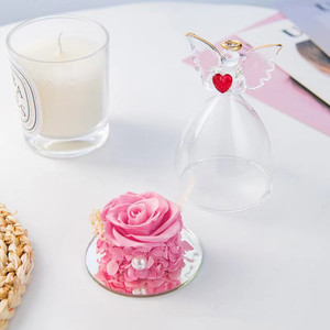 Decorazione conservata <span class=keywords><strong>fiore</strong></span> <span class=keywords><strong>angelo</strong></span> vera rosa regalo fatto a mano <span class=keywords><strong>fiore</strong></span> eterno rosa di lunga durata In cupola di vetro - Product Image 4