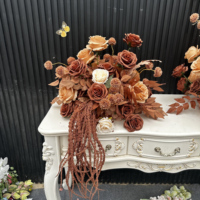 Rangkaian Bunga Pernikahan Gaya Boho Kering Buatan, Rumput Pampas & Buket Mawar Oranye Terakota untuk Meja Resepsi