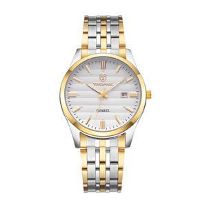 Nuevo reloj de pareja luminoso resistente al agua, banda de acero con rayas horizontales, reloj de pulsera de cuarzo con fecha - Product Image 6