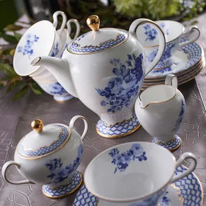 15 Pcs Royal Albert Floral Decal Afternoon Tea Sets with Packing Gift Box for Wedding Bone China Coffee Tea Cup Saucer Sets