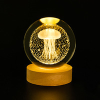 Système solaire Planetary Laser 3D intérieur sculpté veilleuse boule de cristal avec veilleuse LED à base de bois