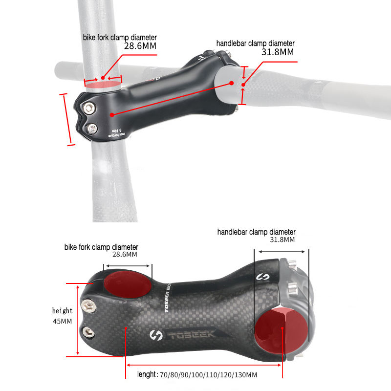 Toseek Carbon Fiber Mountain Bike Stem 6/17° 70-130mm