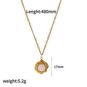 Collier Pendentif Tendance en Acier Inoxydable avec Pierre Naturelle Sertie en Bezel, Forme Fleur, Design Géométrique TN3457 GN - Product Image 4
