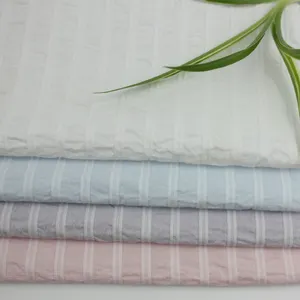 Cotton Seersucker Fabric Wholesale 40S Plain Striped 100 Cotton Seersucker Fabric For Shirt