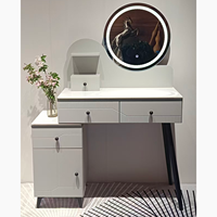 Table de Toilette Rose Moderne avec Miroir LED Chaude pour Détaillants, Bureau de Maquillage, Plateau en Verre, Vente en Gros