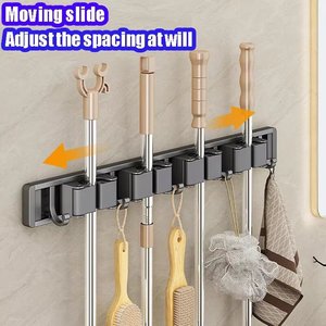 Self-Adhesive Metal <strong>Wall</strong> Mounted <strong>Mop</strong> Broom Organizer Rack with 5 Strong Hooks for Kitchen Bathroom Cleaning Tools Storage - Product Image 4