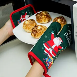 2 teile/satz Frohe Weihnachten Verdickter Ofen Mikrowellen handschuhe Top flappen Hitze beständiges Pad Rutsch feste Ofen handschuhe Küchen zubehör - Product Image 1