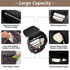 Sac à main matelassé à grande capacité avec logo personnalisé motif cerise, fermeture éclair dorée, poignée souple et porte-clés - Product Image 5