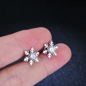 Bông Tai Bông Tuyết Sang Trọng 925 Sterling Silver Bông Tuyết Stud Bông Tai 18K Vàng Trắng Mạ Rõ Ràng Moissanite Đồ Trang Sức Bông Tai