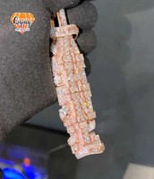 Pendentif personnalisé en argent S925 avec lettre verticale, breloque latérale en forme de fleur, serti de moissanite, style hip-hop