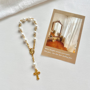 YL Mini chapelet ensemble or argent perle premier baptême cadeaux miraculeux vierge marie médaille Crucifix jésus alliage sac voiture poche - Product Image 2