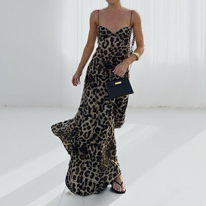 Robes longues élégantes et sexy à imprimé léopard, sans manches, pour femmes, prêtes à être expédiées en gros, MOQ 1, fournisseur de boutique - Product Image 4