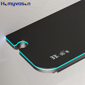 Hiện đại Đen Brass phím đàn piano Thông Minh Kỹ thuật số <span class=keywords><strong>LED</strong></span> tĩnh nhiệt mưa vòi hoa sen đặt vuông phòng tắm đầu lạnh và nóng Mixer Set - Product Image 2